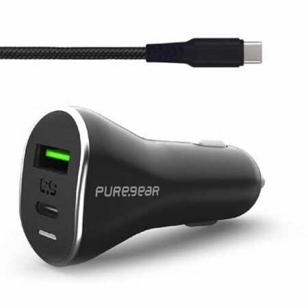 מטען מהיר לרכב עם 2 יציאות USB-C PureGear בהספק PD 3.0 + QC3 48W כולל כבל