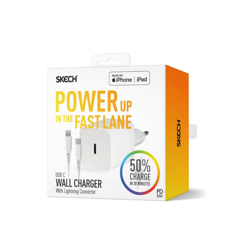 Head Charger + SKECH 20W USB-C to Lightning Approved Apple Cable